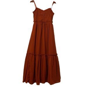 Patrons Of Peace Maxi Dress Medium Brown Boho Fairy Babydoll Tiered Flowy Ruffle